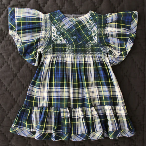 봉주르다이어리 아동 반팔 원피스 키즈 드레스 체크 그린 블루 - 부루 구매대행